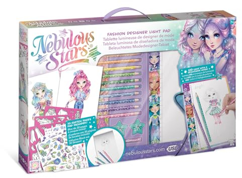 Nebulous Stars Fashion Designer Light Pad Ultradünnes Schablonen-Pad mit Schablone, Skizzenblock, Aufkleber und Buntstifte, kreatives und modisches Kit für Kinder