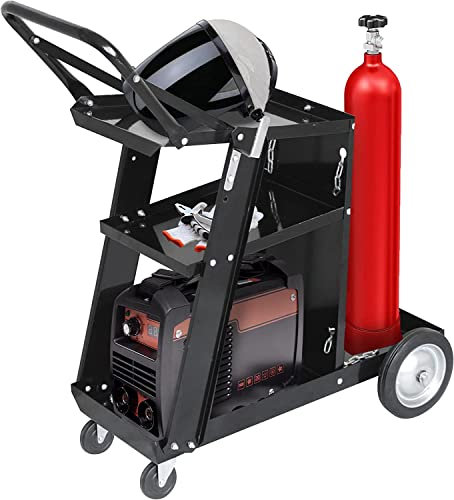 3-Tier Welding Cart with 360° Swivel Wheels, MIG TIG Plasma Cutter Welder Cart Kits Universal Tilt-Table Heavy Duty Steel Storage for TIG, ARC, MMA Welding Machine