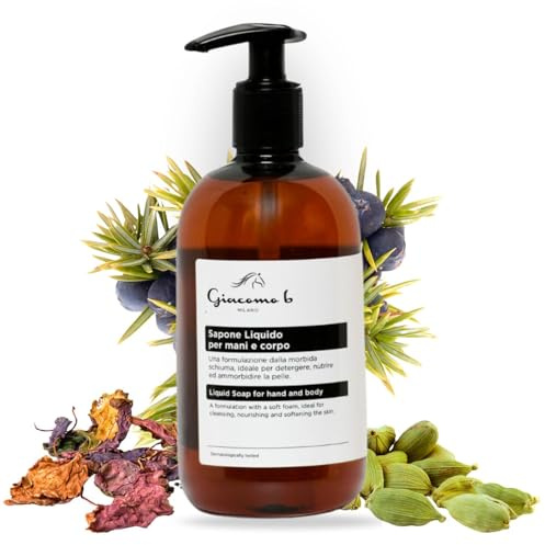 Giacomo B Sapone Liquido Viso, Mani e Corpo 500ml con Olio di Nardo | Detergente Delicato per Pelli Sensibili | Docciaschiuma Idratante e Rilassante Profumo Avvolgente | Made in Italy