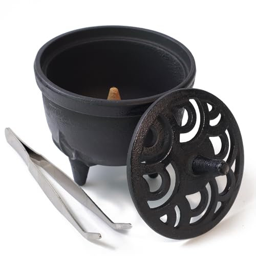 BEYLAB cast Iron Incense Burner Lotus Flower Multifunctional Aromatherapy for Incense Resins, Cones or Sticks and Wax Melts Log Burner Traditional Oriental Zen Home Decor (Medium)