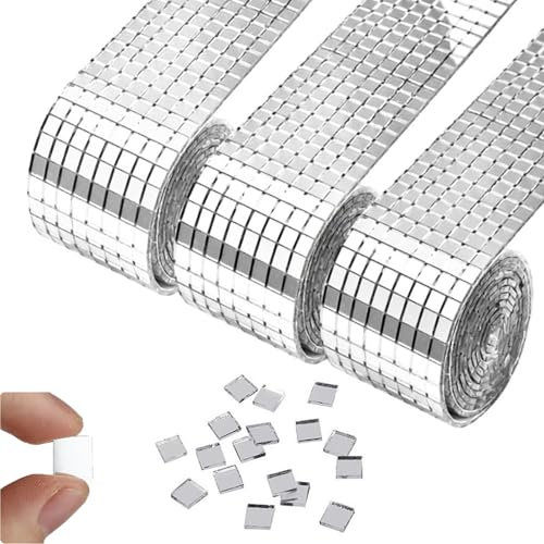 Mini Mosaik Spiegelfliese 3 Rollen 4800 Stück Spiegel Mosaik Fliesen für Disco Kugel Selbstklebend Spiegel Mosaikfliesen Aufkleber Mosaikfliesen Spiegel für Bad Küche KTV Wohnzimmer DIY Dekoration