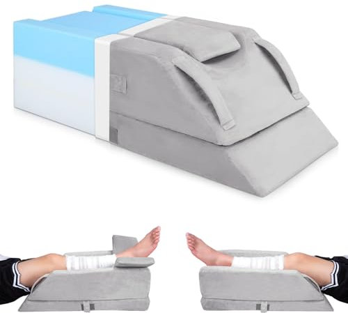 Cojines de elevación de piernas ajustables en 4 alturas, ideal después de una cirugía, para lesiones o relajación, espuma de memoria ortopédica, con 3 asas y un inserto extraíble, funda de terciopelo