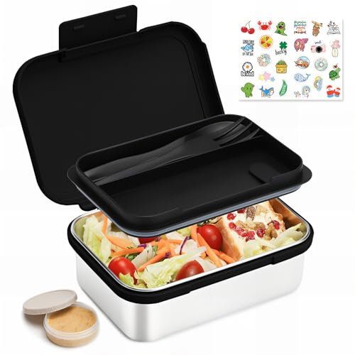 Bugucat Fiambrera infantil de Acero Inoxidable de 1000 ml, a Prueba de Fugas, con Divisor, para Aperitivos, Desayuno, Guardería, Color Negro