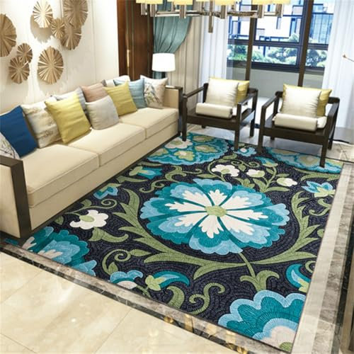 RUGMRZ Waschbarer Teppich Kinderzimmer 200X300Cm Schallschutz 15 Wohnzimmer Schlafzimmer Sofa Waschbar Blau Grau Vorraum Kuschelig