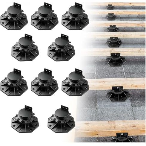 MIRTHBUY Lot de 10 paliers réglables en hauteur, 60 à 140 mm | Pieds de terrasse, rehausseurs de terrasse, palier de support pour lames de terrasse, plaques et planches