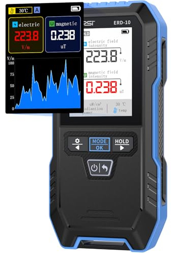Rilevatore EMF FNIRSI ERD-10, Misuratore Radiazioni EMF 4 In 1 Con Modalità Curva, Lettore EMF Ricaricabile, Rilevatore Radiofrequenza Per Campo Elettromagnetico Per Casa, Ufficio, Esterno