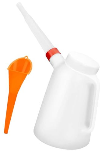 Okiyakusama Jarra medidora de aceite con vertedor flexible, translúcida y con tapa, dispensador de aceite para coche, garaje, etc, 3l