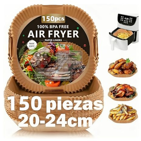Papel Freidora Aire, 150 Piezas Papel Air Fryer Cuadrado BPA Free 20-24CM, Material Seguro y Sostenible, papel para freidora de aire perfecto para COSORI Cecotec 5-8L