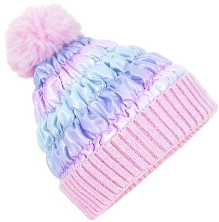 PinkSheep Kids Winter Hat Warmth Girls Beanie Hat with Decorative Accessories, Soft Feel Knitted Hat for Kids Ages 3-14, Fashion Girls Accessories (UK, Age, 7 Years, 14 Years, Faux Down Pink)