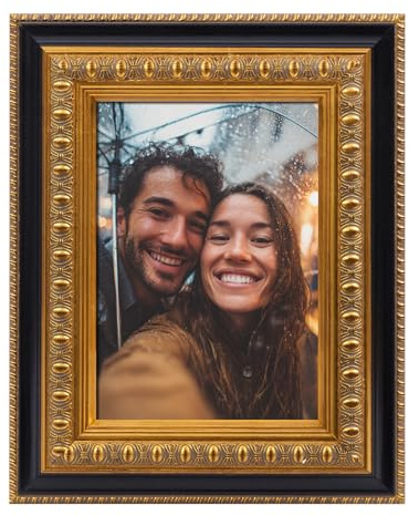 FOLKOR Vintage Gold 5x7 Frame for Memorial Pictures Oil Paintings, Horizontal or Vertical Display, Classical Wood Photo Frame For Drawings Diamond Art Prints Class Artwork Designer Show