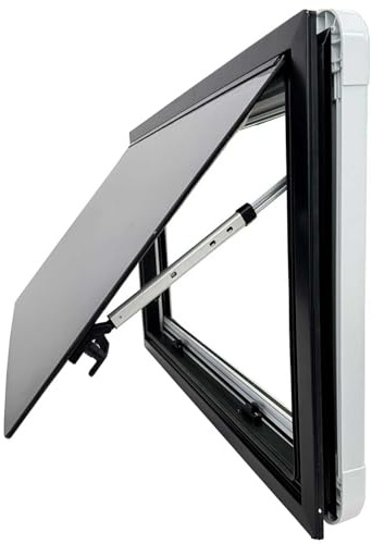 SWISS Outdoor Fenêtre basculante 800 x 500 cm – Verre acrylique ultra plat, certifié ECE R43, double vitrage, store et protection anti-moustiques, panneau blanc, isolé, camping-car, camionnette
