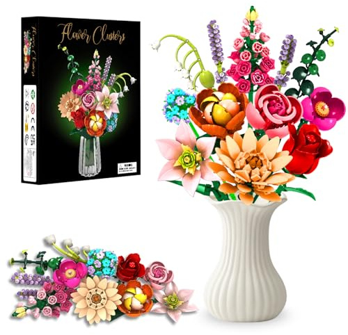 Flower Bouquet Building Kit, 762 Pieces – Everlasting Bouquet with Rose, Lily, Lavender & More, DIY Decoration Set for Living Room, Christmas, Building Blocks for Adults & Children Aged 6 and Above