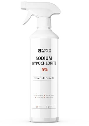 ChemLab - Sodium Hypochlorite 5% Solution 500ml - Powerful Mould & Mildew Remover - Removes Bacteria & Eliminates Black Spots - For Walls, Tiles, Bathrooms, Kitchens, Sinks, Showers & Grout