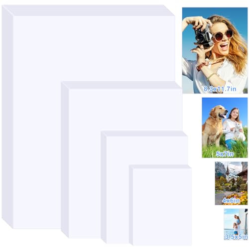4 Sizes 100 Sheets Inkjet Photo Paper Glossy, 200gsm Mixed Sizes A4/5x7/4x6/3.5x5 Inch, Bright White Photographic Paper Compatible with Canon HP Epson All Inkjet Printers