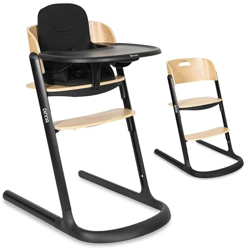 Olmitos Trona evolutiva de madera 2 en 1 DINNA Silla infantil Evolutiva y convertible desde 6 meses hasta adolescencia | Ajustable en altura y profundidad, bandeja extraíble y arnés 5 puntos (Negro)