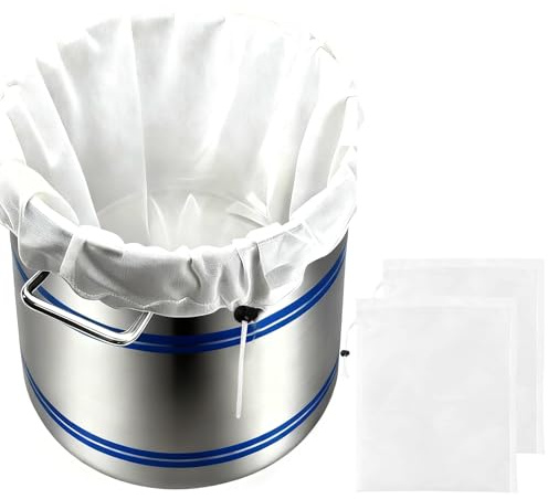 2 Stück Filterbeutel Siebbeutel Extra Großer 66 * 56cm, Pressbeutel Brew Bag mit Kordelzug, Wein Braubeutel Nylon 45 Mesh, Brühbeutel Filter für Bier Kuchen Braukörner Obstpresse Marmelade