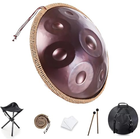 Handpan Music Instrument 432hz/440hz Handpan Drum Mit Ständer, Tasche, Schlägeln 9/10/12 Töne 560mm Stahlzungentrommel für Sound Healing, Meditation(Lila,432HZ/10Hinweis)