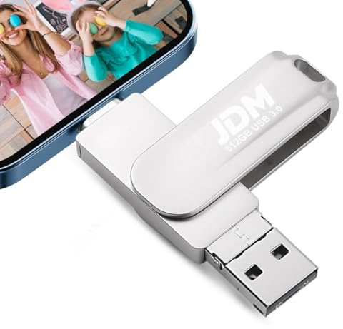 JDM Group Pendrive USB C 4 en 1, 512GB, Compatible con iPhone, Android, PC, Mac, OTG, USB 3.0 Alta Velocidad, Resistente al Agua, Plateado de Aluminio