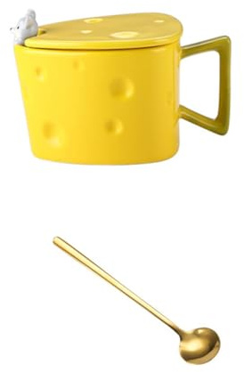 DOITOOL Kaffeebecher Käseförmiger Milchhalter mit Deckel und Griff Keramik Leicht zu Reinigen aus Edelstahl für Arbeit und Frühstück