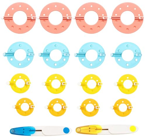 Pompom Maker, 18-teiliges Bommel Maker Set mit 4 Größen (3,5 cm, 5,5 cm, 7 cm, 9 cm), 4 Farben, Pompon Maker Kit inklusive 2 Scheren für kreative Projekte