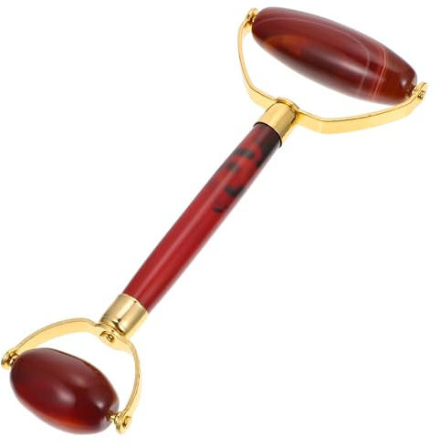 Rollenmassagegerät aus Rotem Achat mit Doppelkopf und Walze