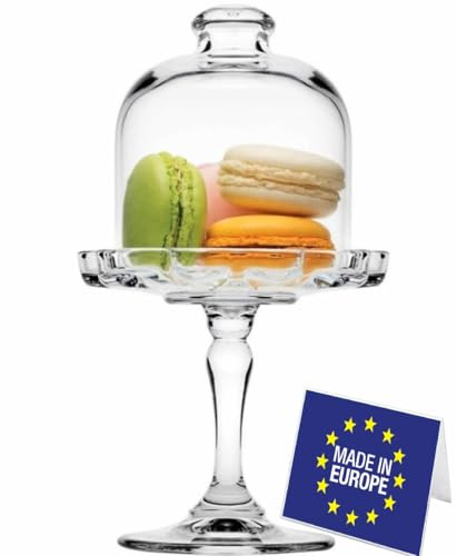 NORDIC SCHILLER Dessertschale aus Glas mit Deckel 250ml, 100% BLEIFREI Bonbonglas mit Fuß, Glaskuppel mit Deckel für Kleinigkeiten, Pudding, Patisserie Jar mit Fuß, Frische Lebensmittel mit haube