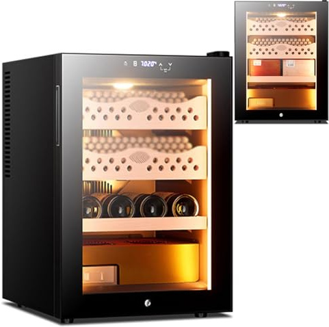 Elektrischer Zigarren- und Weinhumidor mit intelligenter Klimasteuerung, Schublade aus spanischer Zeder, LED-Display und Beleuchtung