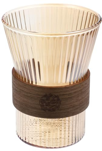 ADOCARN - Vaso de cristal para enjuague de boca (250 ml, cinturón de madera, taza de cepillo de dientes, reutilizable, ámbar, cristal transparente, para cuarto de baño, hogar y viaje