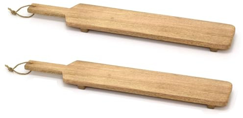 Set of 2 Rustic Wooden Serving Platters, 68cm Mango Wood Cheese & Charcuterie Kitchen Boards with Handle
