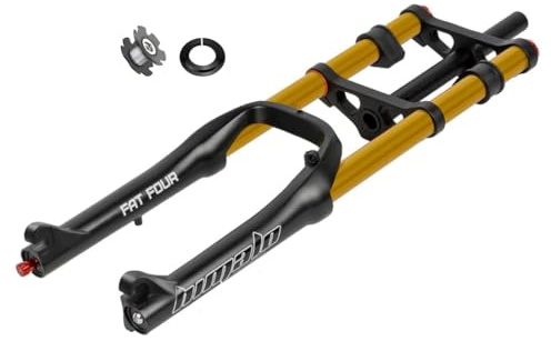 HIMALO 20 Zoll 4,0 Fatbike Gabel Federweg 120mm Luftgefederte Gabel Einstellbare Zugstufe Fahrradgabel 1-1/8 Gerade E-Bike Vorderradgabel Scheibenbremse QR 9x135mm Manuelle Arretierung(Gold)