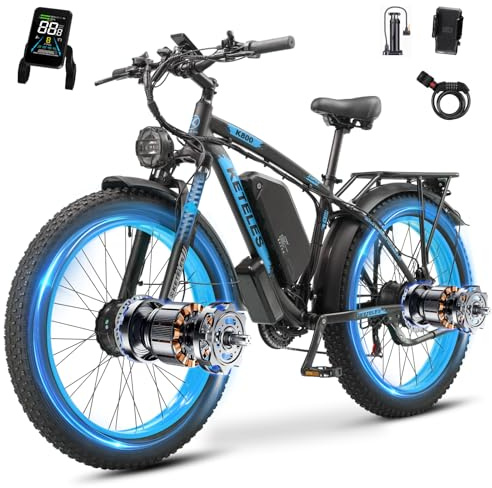 JESRIDER Dual Motor Electric Mountain Bike for Adults, 52V 32AH Up to 160KM Long Range E Bike, Dual Hydraulic Brakes, 26 Fat Tire 21-Speed Electric Bicycle for Off-Road, Commute, Cargo