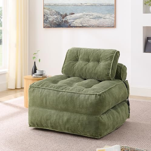 Aceinheu Klappbarer Bodensessel 2-in-1 Faltsofa Teddy-Samt Schlafsessel mit Verstellbarer Rückenlehne Gästebett Klappbar Bodenkissen Sitzkissen für Erwachsene & Kinder Wohnzimmer Schlafzimmer (Grün)