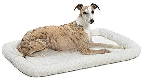 MidWest Homes for Pets QuietTime Dog Bed – White Fleece Bolster, Ultra-Soft and Machine Washable, Fits 91 cm Crates and Carriers, for Medium to Large Breed Dogs