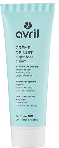 Avril - Crème de Nuit Bio - Peaux Normales & Mixtes - Huiles d'Amande Douce et Pépins de Raisin Bio - 99% d'Origine Naturelle - Certifié Bio Ecocert - Fabriqué en France - 50ml