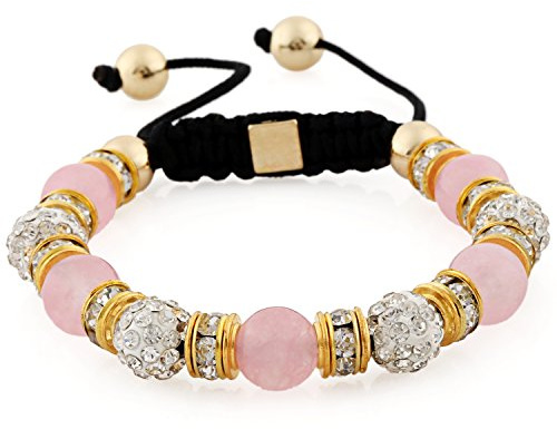 Morella Pulsera con Perlas de Piedra y Piedras de circonita Strass de Color Oro-Rosa, Ajustable, para Damas