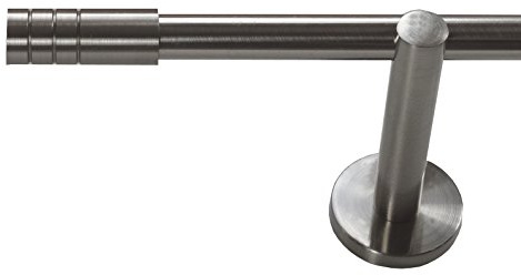 BASIT Gardinenstange Edelstahllook 16mm 1-läufig Wand 160cm lang H12 | Gardinenstangenset einläufig Wandmontage Metall Vorhangstange Wandhalterung 120-600cm wählbar Kappe Zylinder E28
