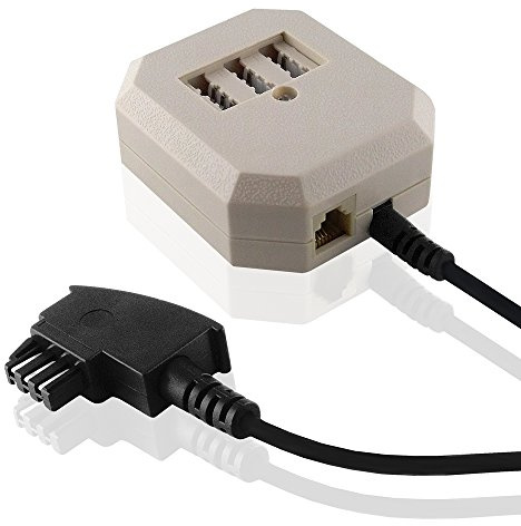 BestPlug 6 Meter Telefon Fax Kabel Adapter Verteiler Splitter Weiche | 1 TAE-F Stecker auf 1 TAE-F Buchse, 2 TAE-N Buchse und 1 RJ11 Buchse | Schwarz, Beige