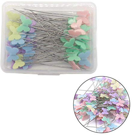 Quilt-Stecknadeln,100 Stück Stecknadeln mit Blumenkopf aus Kunststoff Pins für Näharbeiten und Zum Basteln Schmetterlingsform