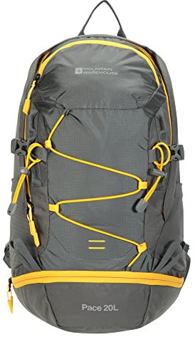 Mountain Warehouse Pace 20L Rucksack - Hydration Compatible Backpack, Airflow Back System Rucksack, Packaway Rain Cover - Bag for Travelling, Hiking, Camping Grey