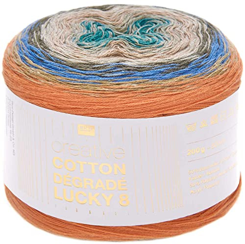 Rico Design Creative Cotton Dégradé Lucky 8, 200 g, ca. 800 m Azur-Orange (6)