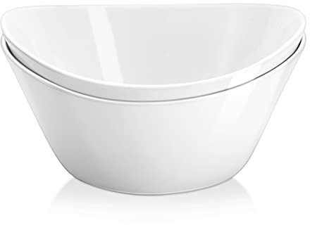 Yedio Salad Bowls Set, 40 Ounces Porcelain Serving Bowls for Kitchen, Large White Bowls for Soup, Oatmeal, Pasta, Snacks, Set of 2, Microwave Dishwasher Safe
