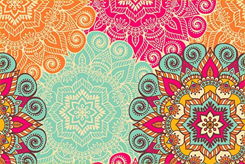 Napfunterlage | Futtermatte für Hunde und Katzen „Bunte Mandalas“ aus Premium Vinyl - 60x40 cm – rutschhemmend, abwaschbar, reißfest - Made in Germany