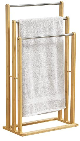 [en.casa] Bambus Handtuchhalter Porsanger 46 x 24 x 84 cm Handtuchständer mit 3 Handtuchstangen Handtuchablage Edelstahl Freistehend