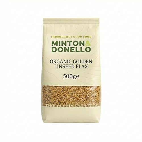 Minton & Donello Organic Golden Linseed Flaxseed Whole 500g - High Fibre, Omega 3, Vegetarian Friendly, Use For Baking Bread, In Cereal, Overnight Oats, Yoghurt, Smoothies & Salads
