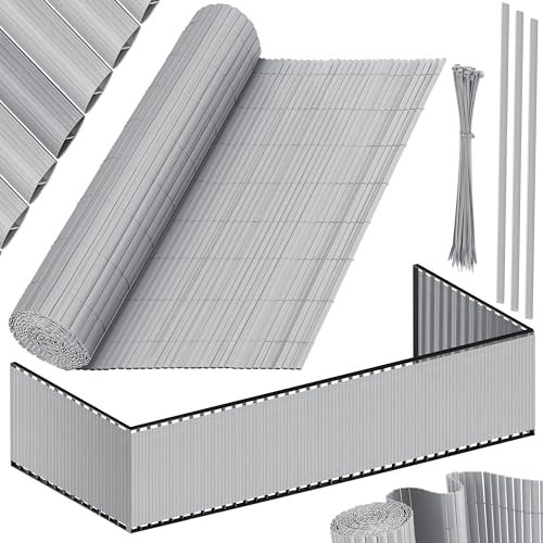 KESSER® Recinzione Privacy in PVC - 120 x 400 cm, Rivestimento per Balconi, Frangivento, Doghe Rinforzate per Giardini, Balconi e Terrazze, incl. Fascette e copertura, Grigio Chiaro
