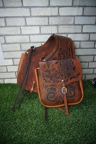 Y&Z Western Leather Saddle Bag for Horse | Horse Riding Pleasure Trail Ride Suitable for Horse Riding and Barrel Racing | Saddle Bag with Adjustable Strap | Size- Medium