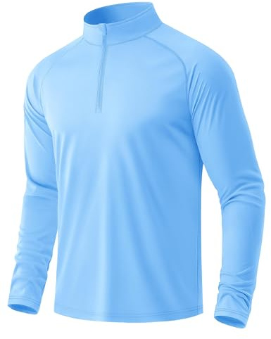 MAGCOMSEN UV-skjorta herr UPF 50+ 1/4 dragkedja funktionell skjorta långärmad Rashguard sportskjorta sweatshirt långärmad, blå, XXL