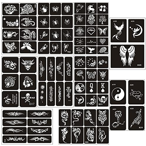 Borsgye 10 Blatt Temporäre Tattoo Schablonen Wiederverwendbare Glitter Tattoo Aufkleber Temporäre Tätowierung Airbrush Tattoo Schablonen Arm Zurück Körper Bemalung - N001