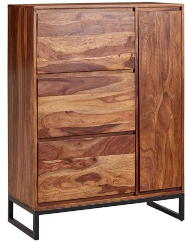 Wohnling Schuhschrank Sheesham Massivholz 88x120x40 cm Schuhregal Geschlossen, Design Schuhkommode Flurschrank mit Ablage, Schuhaufbewahrung Flurkommode für Schuhe Hoch