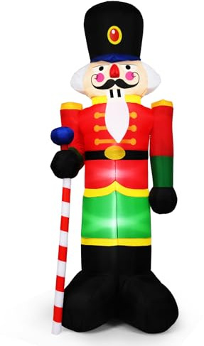GYMAX Soldado de Cascanueces Inflable, 240 cm, Decoración Navideña con 3 Luces Integradas y Sopladores, Decoraciones Inflables con Cuerdas y Estaca, para el Hogar, el Jardín y el Patio